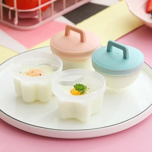 4 Pcs/Set Cute Egg Boiler Plastic Egg Poacher Set Kitchen Egg Cooker Tools Egg Mold Form With Lid Brush Pancake Maker