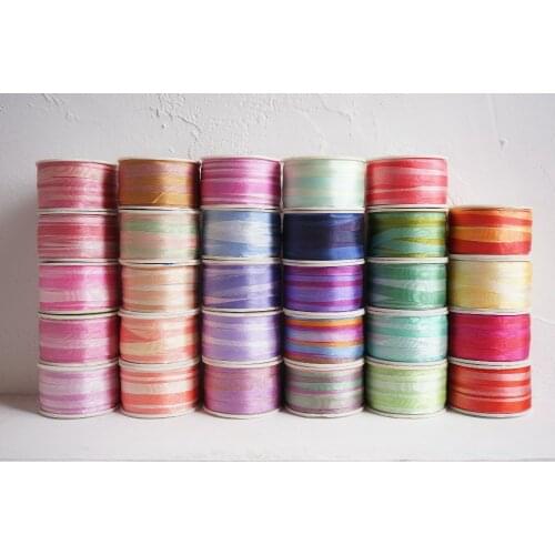 7mmX10m/roll variegated colors of 100% pure silk embroidery ribbon thin taffeta high quality silk ribbon Anya Ribbon Handcraft