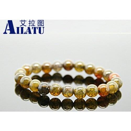 Ailatu Wholesale Natural Classic Yellow Dragon Veins Round Stone Bead Bracelets