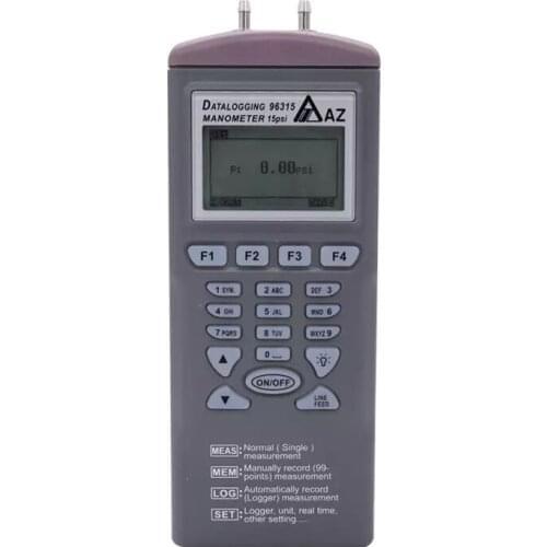 AZ96315 Datalogger Digital Differential Pressure Meter Tester Manometer with Software 11 Measuring Units Range 15 psi