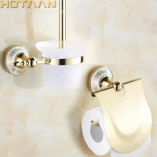 Free shipping,gold color Bathroom Accessories Set,Paper Holder, toilet brush holder,bathroom sets,YT-11800G-2