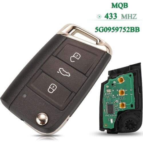 Bilchave 3Buttons 433Mhz MQB 5G0959752BB FOB Remote Car Key For VW Seat Golf7 MK7 Touran Polo Tiguan With Blade Replacement