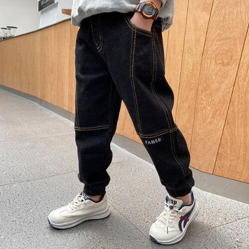 Blue/Black Trousers Toddler Boy Pants Elastic Waist Denim Pants Kids Boy Casual Fashion Jeans 2 Colors For Age 4 6 8 10 12 14Yrs