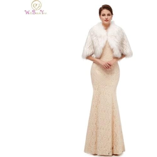 Elegant Faux Fur Shawls for Wedding Evening Prom Dresses Capes Winter Women Boleros Wraps 100% Real Picture Stock For marriage