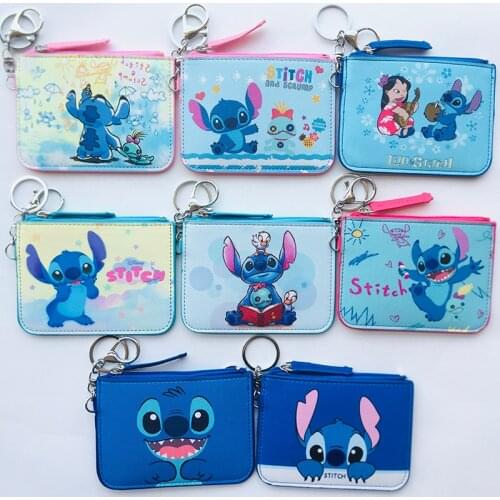 Disney Lilo & Stitch Blue Anime Figures Cartoon Product Cosplay Accessories Casual Card Holder zipper Unisex Gift