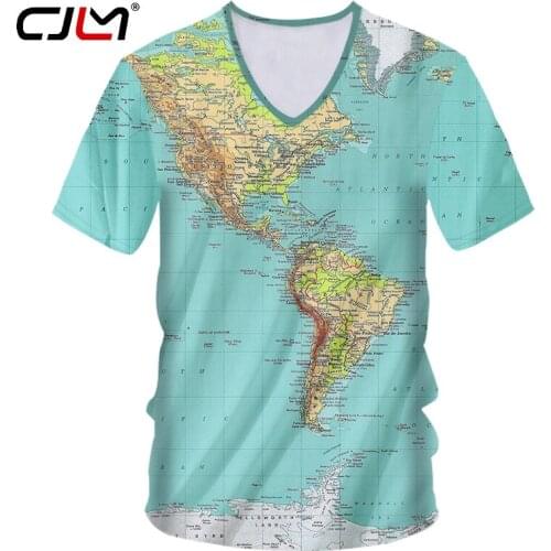 CJLM Unisex Hiphop V Neck Tshirt New Summer Tops Women/mens 3d Print Map T-shirt Man Oversize Casual T Shirt Suppliers