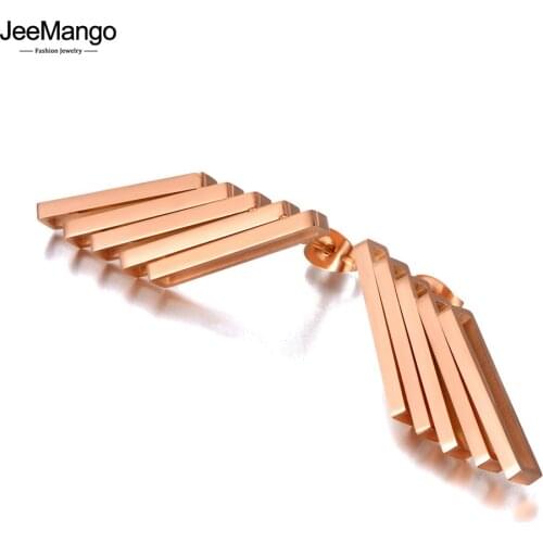 JeeMango Hiphop/Rock Design Stainless Steel Geometry Party Earrings Rose Gold Plated Fashion Bohemia Earrings For Women JE20179