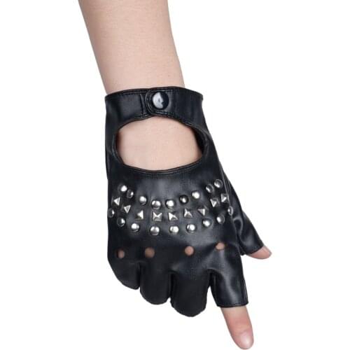 Idopy Men`s Rivet Faux Leather Glove Motorcycle Anti Slip Dancing Rock And Roll Jazz Cosplay Party Studded Glove
