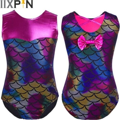 IIXIPN Kid Girls Ballet Mermaid Leotards Dance Clothes Sleeveless Scales Printed Splice Ballet Dance Gymnastics Leotard Jumpsuit