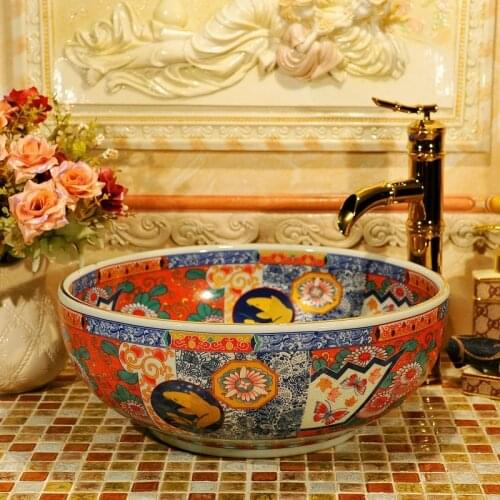 Western antique style ceramic colored bathroom luxury basin wash bowl sink