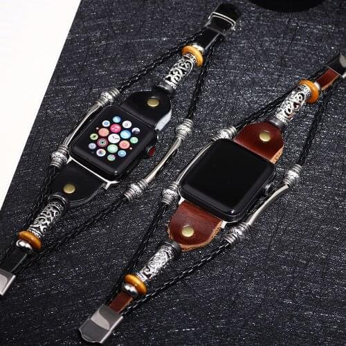 Leather bracelet For Apple watch band 44mm 40mm iWatch 42mm 38mm Alloy bracelet strap for iWatch Series se 6 5 4 3 2 1 UTHAI A92