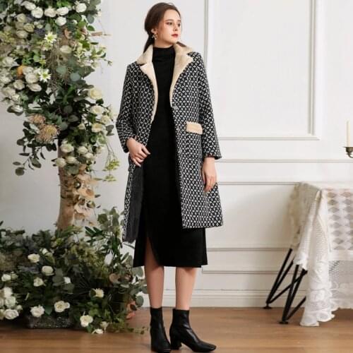 Double Breasted Plus Size Long Jacket 5XL Winter Women Plaid Wool Blends Coat Office Thicker Warm Collar Outwear Female A251