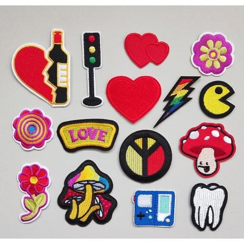 Fashion Stickers Patches For Clothing Hat Embroidery Iron On Patch DIY Applique for Clothes Heart Mushroom Teeth Flowers lcf04
