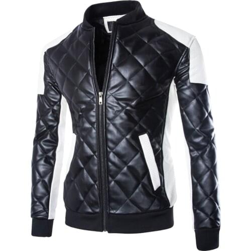 Hot high quality fashion men winter leather jacket stand collar pu coat jaqueta de couro black white M 3XL 4XL 5XL BY210