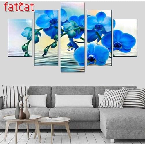 FATCAT Blue orchid 5 Piece Diy Diamond Painting Full Square Round Drill Diamond Embroidery Flowers Needlework Home Decor AE1990