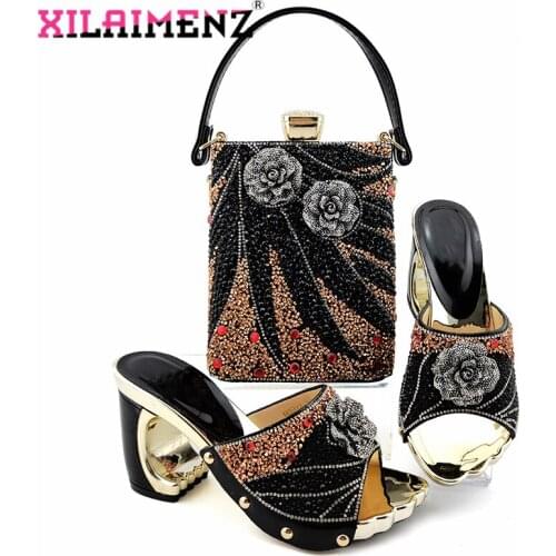 New Coming Matching Lady Shoes and Bag Set In Heels Matching Women Shoes and Bag Set for Royal Wedding in Black Color