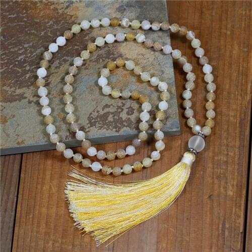 Handmade 108 mala necklace Yoga 8mm Natural Stone Beaded Necklace Long tassel Meditation Necklace Gifts Women Religious Jewelry