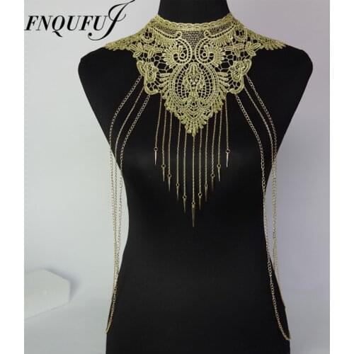 Lace flower necklace Women Flower Collar Hollow out Gothic Big Necklace Multilayer Chain Necklace statement jewelry