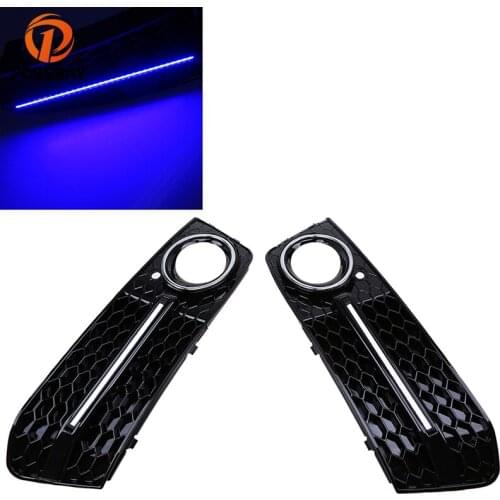 POSSBAY Black Car Front Lower Bumper Fog Light Grille Cover for Audi A4 B8 2007-2011 Pre-facelift Blue Daytime Running Lights