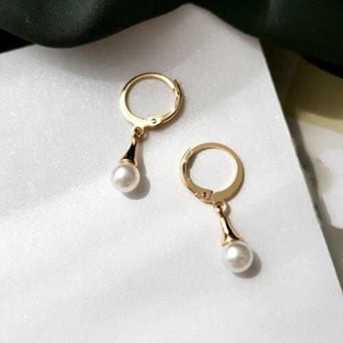 Simple Simulated Pearl Drop Earrings For Women Gold Color Round Earring New Punk Geometric Circle Jewelry