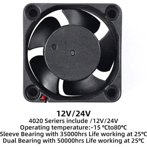 3D Printer Extruder Radiator 4020 DC Cooling Fan 12V/24V Mini Cooler Fan 40×40×20mm