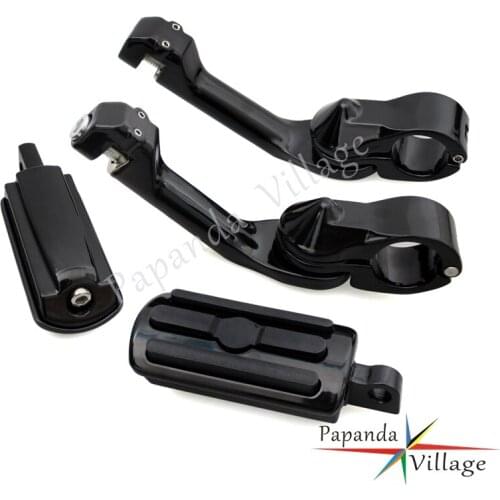 Papanda 1.25" Black Adjustable Long Angled Foot Pegs Highway Crash Bar Pedals Mount for Harley Dyna Touring Road King