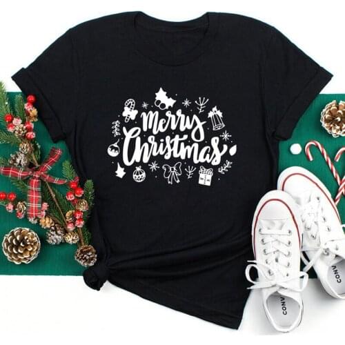 Merry Christmas 100% Cotton Gift T-shirt Cute Women Graphic Holiday Top Tee Winter Short Sleeve Xmas Vacation Tshirt camiseta