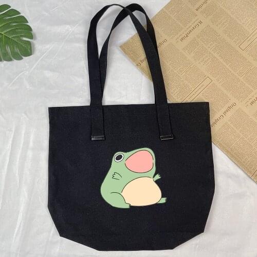 Original Kawaii Frog Print Tote Bag Women Aesthetic Eco Friendly Products Foldable Shopper Travel Shopping Canvas Bags Packaging