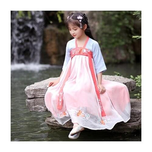 Chinese Traditional Ancient Hanfu Clothes Childrens Fairly Ancient Costume Dresses Embroidery Design Kids Princess Costume ZL10