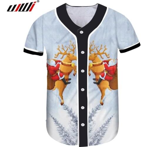 UJWI Christmas Mens Snow Mountain 3D Printed Tshirt Santa Claus And Elk Chinese Style New Arrivals Man Baseball shirt