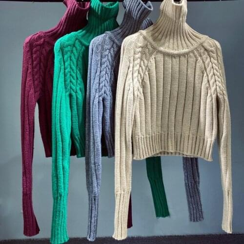 High Neck Cropped spring knitted Sweater Pullover fashion spring women cute top knitwear TS7221