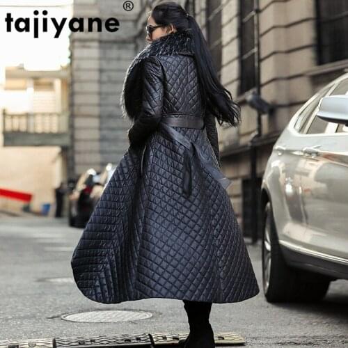 100% Sheepskin Real Coat Female Winter Raccoon Fur Collar Duck Down Jacket Women Long Genuine Leather Jackets Tops Hiver AR18819