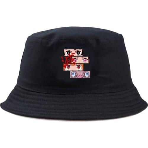 Bucket Hat men Cotton Demon Slayer print Fishing Hunting Cap Outdoor Beach Fisherman Panama Womens Bucket Hat