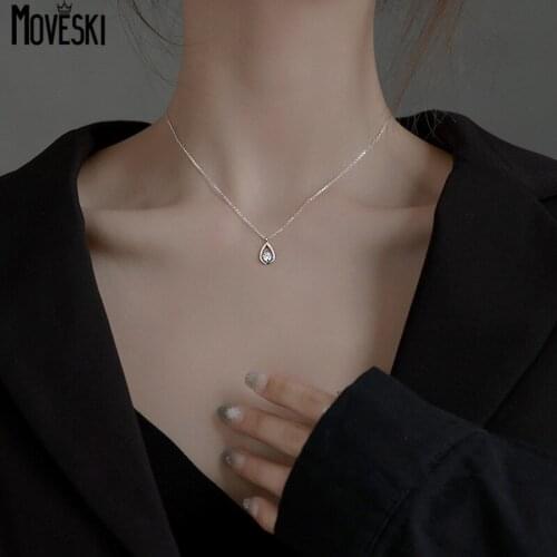 MOVESKI 925 Sterling Silver Korean Water Drop Zircon Necklace Women Fashion Wedding Party Jewelry Gift