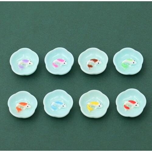 10Pcs Cute Small Fish Tea Bowl Resin Cabochon Scrapbooking Fit Phone Decor Clip Hair Bows Center Accessories