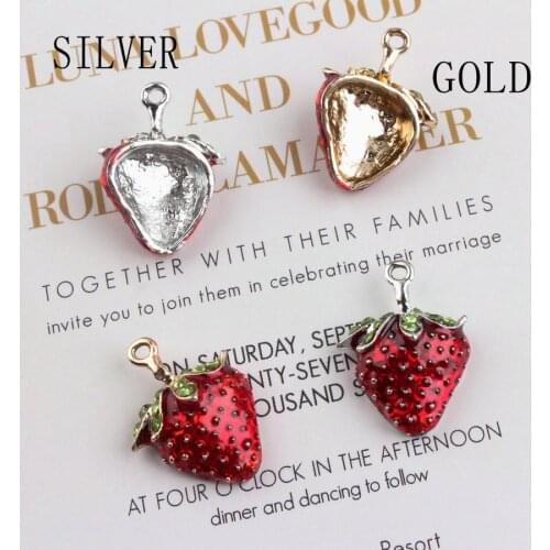 10PCS New Gold/Silver Color Jewelry Red Enamel Charms Strawberry Metal Charm Fit Choker Necklace Craft Dangle Jewelry Making