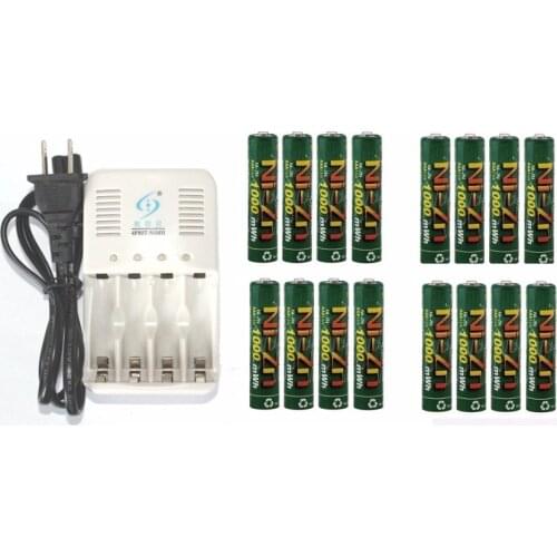 16Pcs 1000MWH NiZn 1.6V AAA Rechargeable Battery batteries + Ni-Zn NiMH AA AAA battery Charger