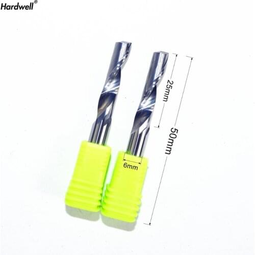 2PCS- 6mm*25mm,Single Flute Spiral end mill cnc solid carbide aluminum engraving milling cutter,aluminum composite panels bit