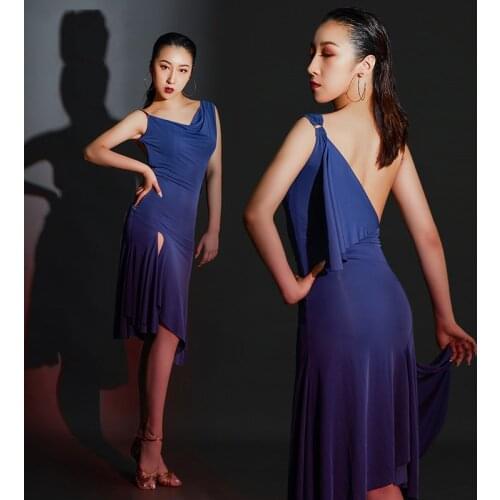 2020 Sexy Latin Dance Dress For Women Blue /Black Latino Dress Robe Danse Rumba Samba Latin Dance Competition Dresses DQS4905