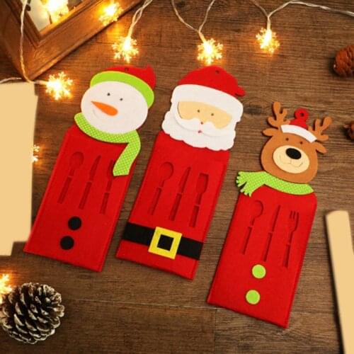 3Pcs/set Christmas Cutlery Cover Cute Santa Snowman Elk Knive Fork Chopsticks Holders Home Dinner Xmas New Year Tableware Decor