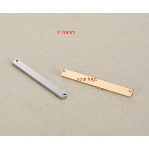 50pcs 4*40mm 2 holes Custom Stainless Steel Necklace pendant-Customized Rectangle Charms Engrave Laser your own logo