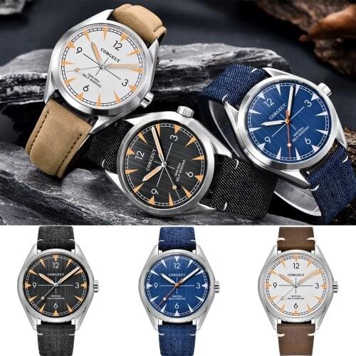 41MM Corgeut Luxury Brand men leather Watch Miyota Automatic Sport Design clock Blue Dial Sapphire Mechanical male wrist watch
