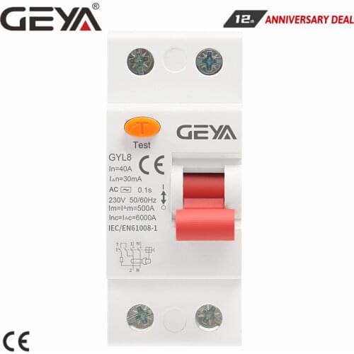 GEYA GYL8 AC Type Electromagnetic 1P+N RCD ELCB RCCB Din Rail Circuit Breaker 25A 40A 63A with CE CB Certificate