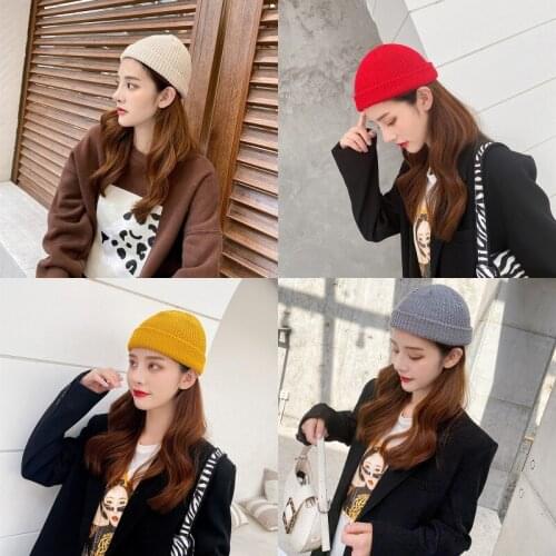 HISUMA Brimless Hats Hip Hop Beanie Skullcap Street Knitted Hat Women Men Acrylic Unisex Casual Solid Pumpkin Portable Melon Cap