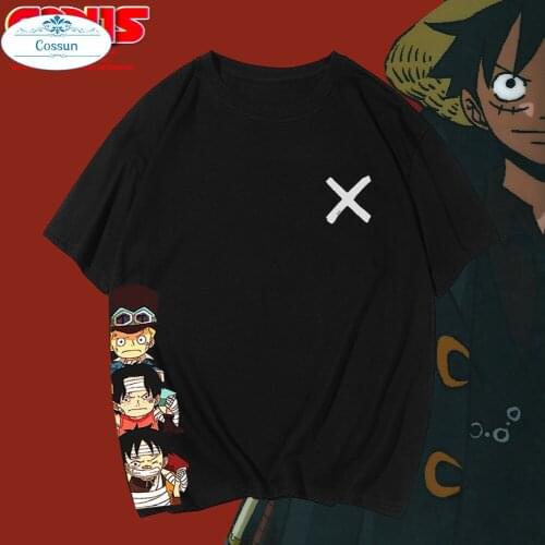COSSUN Anime Luffy Ace Sabo Childhood Printed Cotton T-shirt Harajuku Unisex Tees