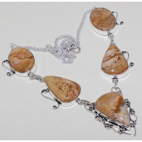 Picture Jaspper Necklace Silver Overlay over Copper , 53.5 cm, N0676