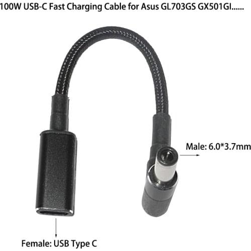100W Type C PD Fast Charging Cable Female to 6.0*3.7mm Male Usb C Plug Adapter Converter for Asus Laptop PC