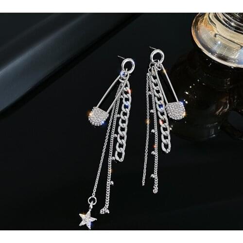 Korean Long Tassel Earrings For Women 2021 Fashion Silver Pin Pattern Drop Earring Female Accessories Jewelry Crystal Brincos