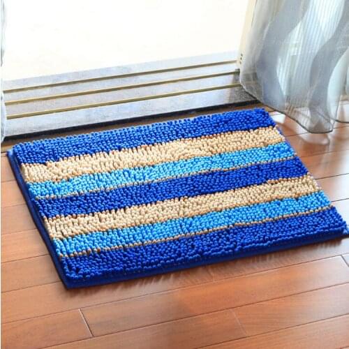 45*65CM Chenille Fabric Non-Slip Striped blue colorful Carpet Absorbent Living Room Bathroom Mats Door Floor Toilet Rug Blankets