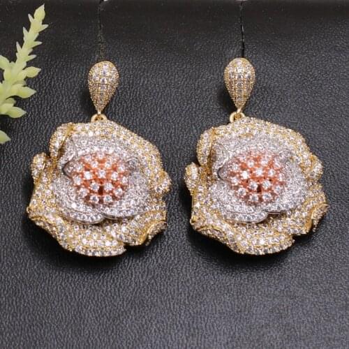 Lanyika Fashion Jewelry Dubai India Blooming Flowers Earrings for Woman Engagement Party Micro Paved Trendy Luxury Gifts